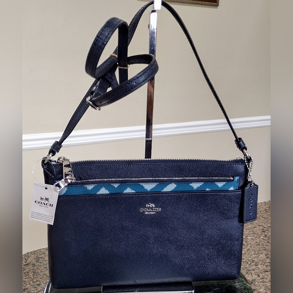 NWT Coach East/ West Cross body with pop_ Up Pouch Wild plaid print